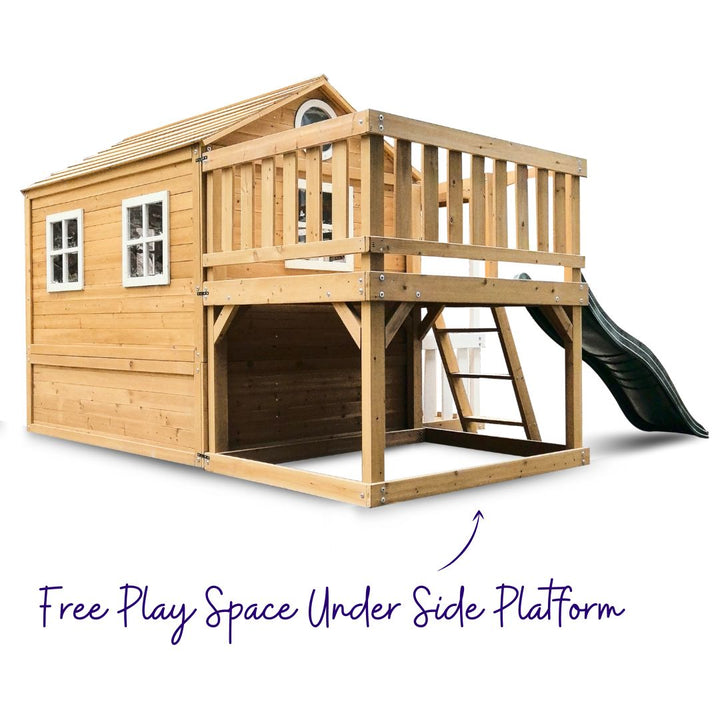 Bee's Bungalow Playhouse Free Play Space Under Side Platform