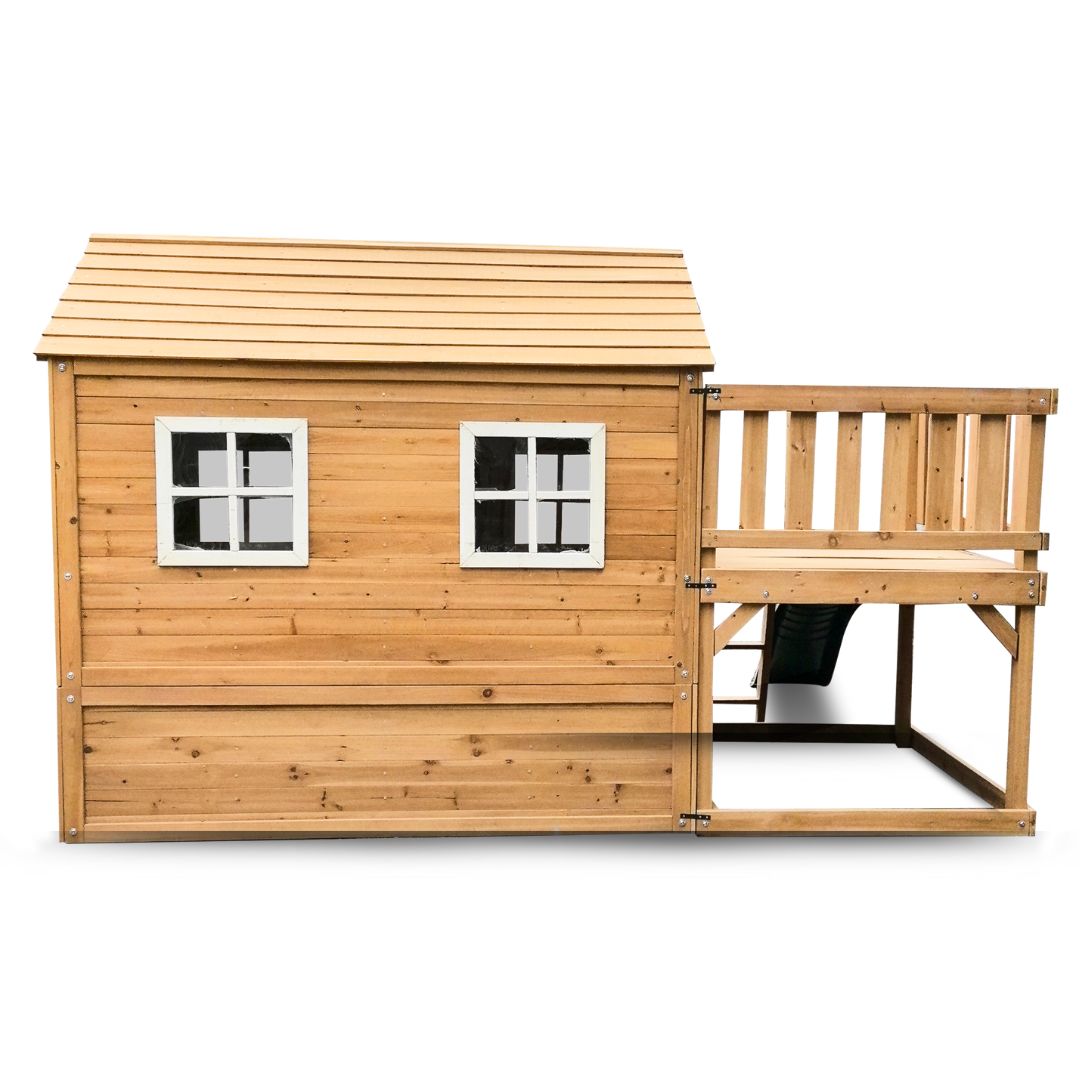 Bee's Bungalow Playhouse With Side Platform From Behind