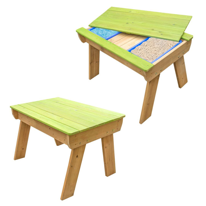 Busy Bubs Sand and Water Table top closed and top open with sand and water