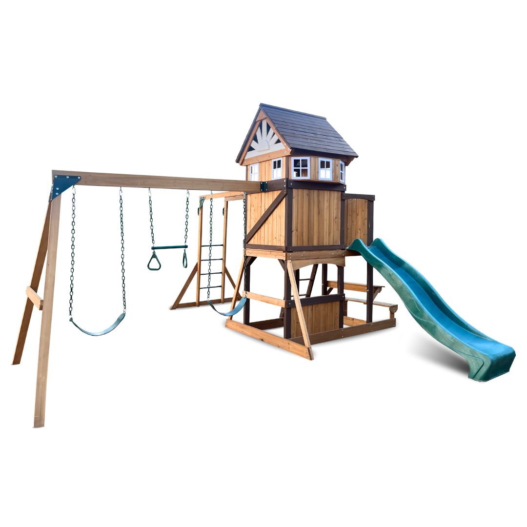 Country Corner Play Centre Showing Slide And Play Fort Tower And Swing Set