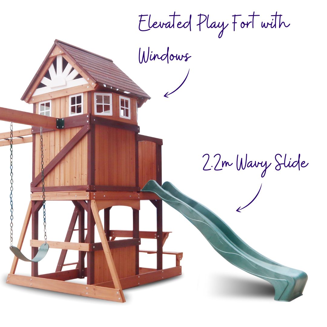 Country Corner Play Centre With Elevated Play Fort And 2.2m Wavy Slide