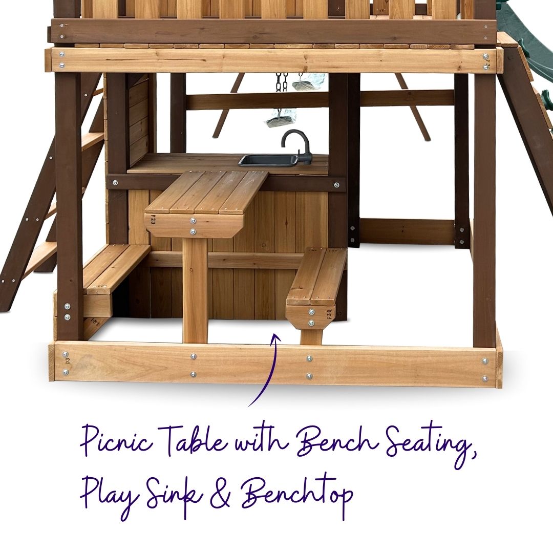 Homestead Play Centre With Picnic Table And Bench Seating And Play Sink With Benchtop