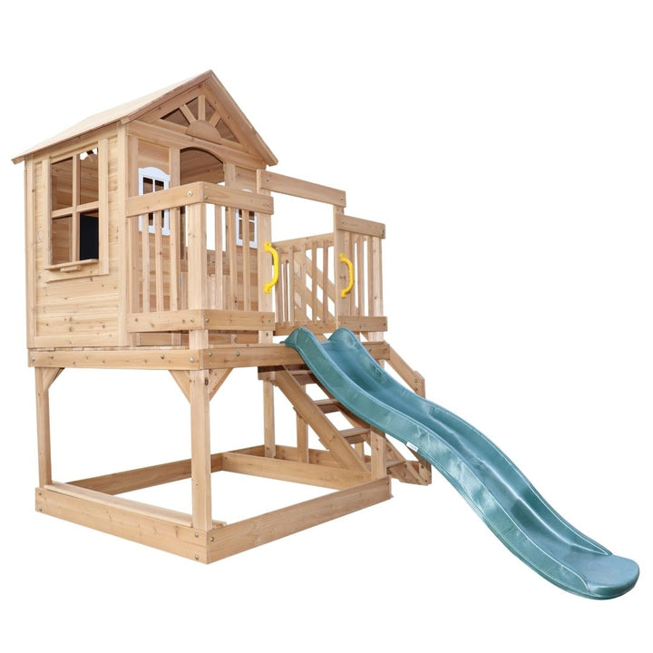 Lookout Landing Playhouse Front View Of Cubby And Slide