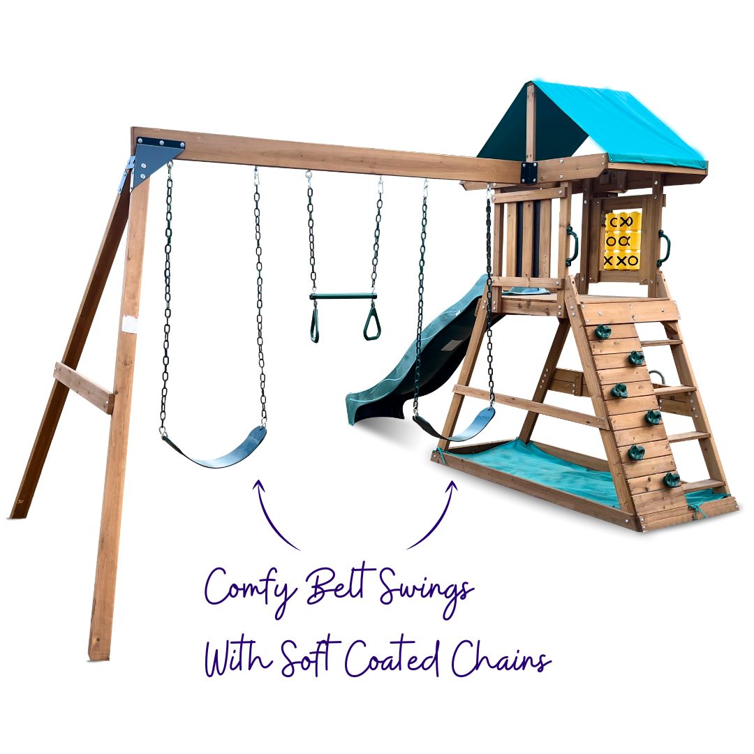 Rascal Play Centre With Comfortable Belt Swings And Soft Coated Chains