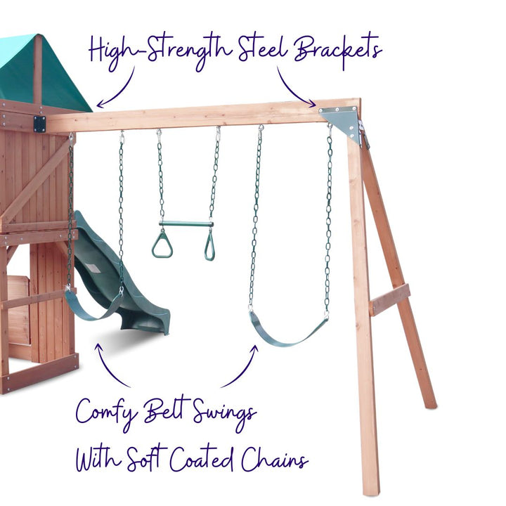 Trickster's Treehouse Play Centre With 3-Station Swing Set