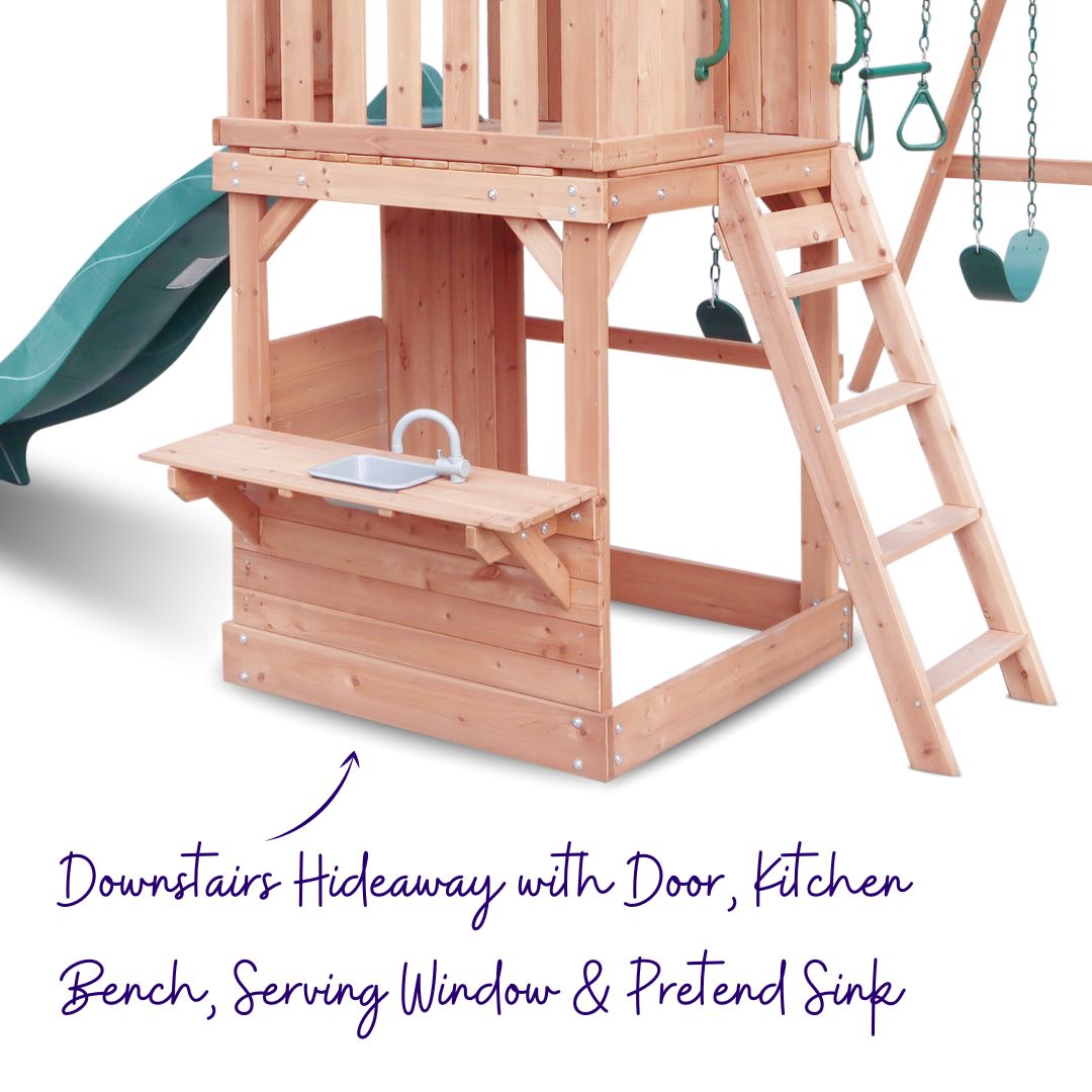 Trickster's Treehouse Play Centre With Door, Kitchen Bench, Serving Window And Pretend Sink