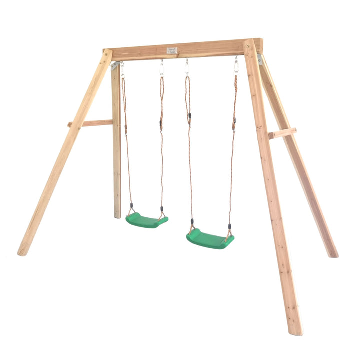 Cloud Catcher 2 Station Timber Swing Set Diagonal View
