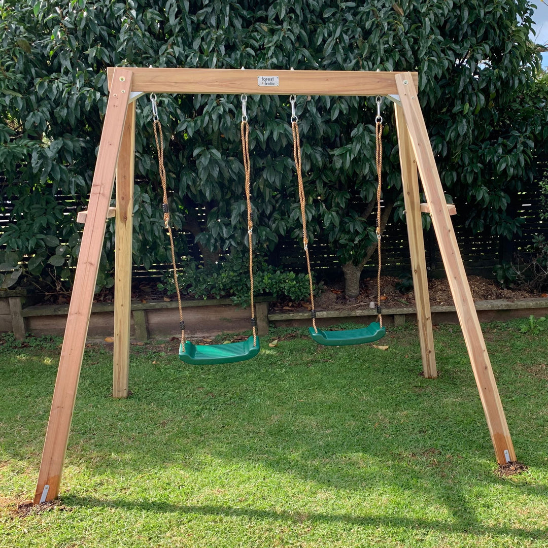 Cloud Catcher 2-Station Timber Swing Set In Backyard