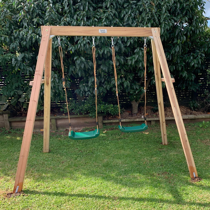 Cloud Catcher 2-Station Timber Swing Set In Backyard