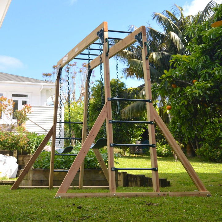 Flying Squirrel Monkey Bars And Swing Set Ground Level Shot