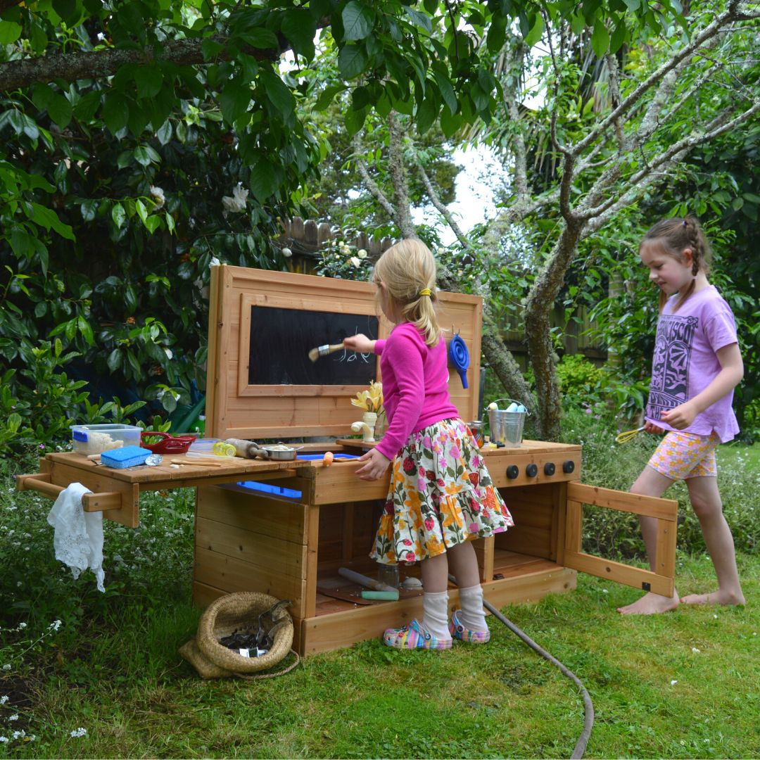 Forage And Find Mud Kitchen Two Kids Playing