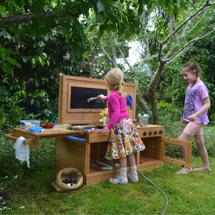 Forage And Find Mud Kitchen Two Kids Playing