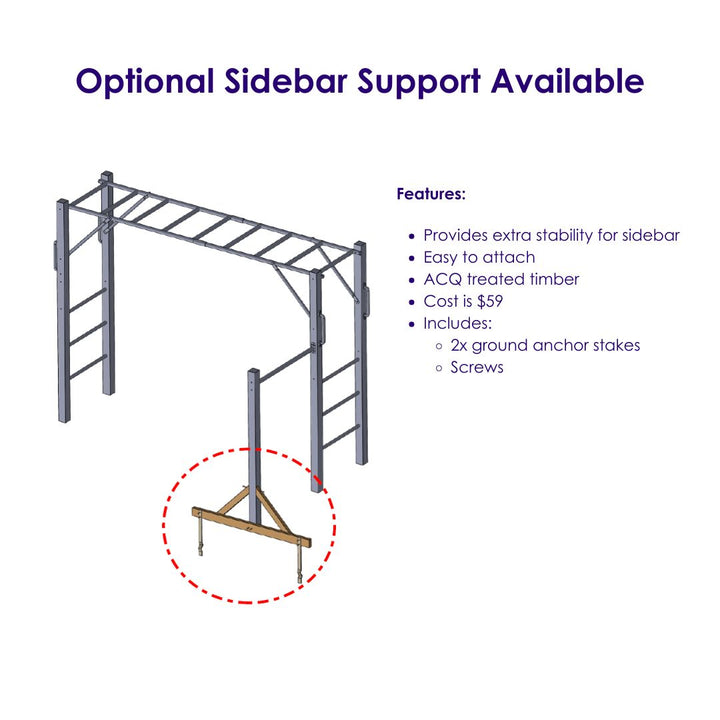 Optional Sidebar Support For Swinging 2.5m Monkey Bar Set