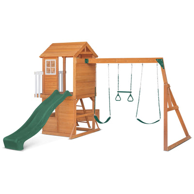 Hideaway Play Centre With 2.2m Slide And Swings And Playhouse